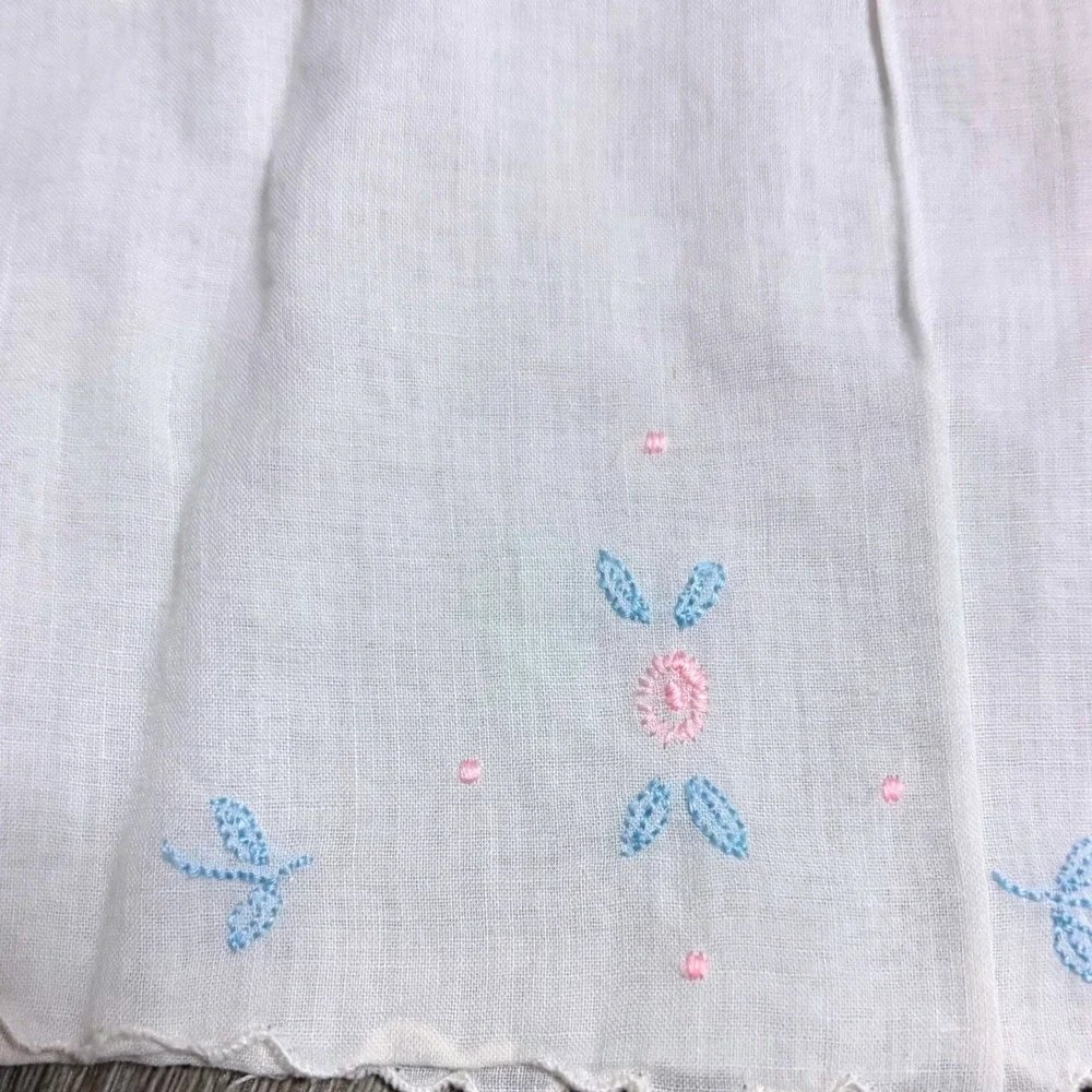 Vintage Baby Lot 3 Hand Embroidered White Cotton Tops Philippines Floral Scallop